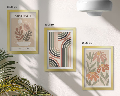 Conjunto de 3 quadros decorativos Plantas abstratas e padrões em tons pastel.