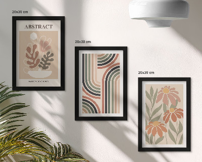 Conjunto de 3 quadros decorativos Plantas abstratas e padrões em tons pastel.