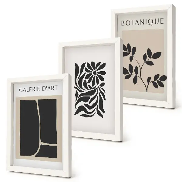 Conjunto de quadros com imagens com padrões abstratos de plantas e formas geométricas