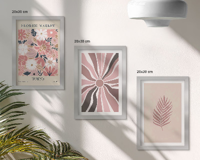 Tríptico com moldura Padrões florais com folhas e formas geométricas