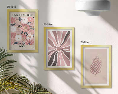 Tríptico com moldura Padrões florais com folhas e formas geométricas