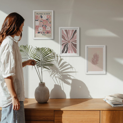 Tríptico com moldura Padrões florais com folhas e formas geométricas