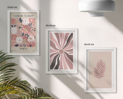 Tríptico com moldura Padrões florais com folhas e formas geométricas