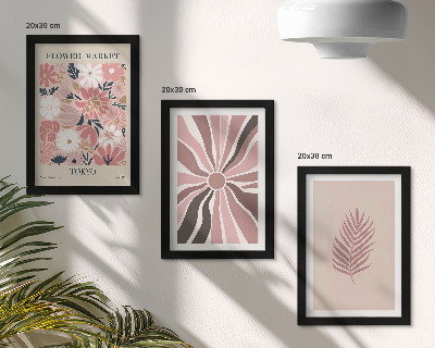 Tríptico com moldura Padrões florais com folhas e formas geométricas