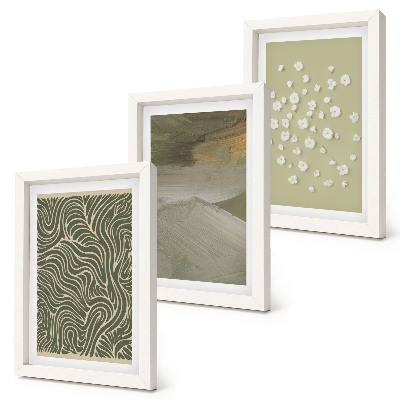 Conjunto de 3 quadros decorativos Padrões ondulados e abstratos com flores boho.
