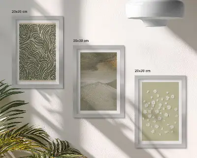 Conjunto de 3 quadros decorativos com padrões ondulados e abstratos de flores boho