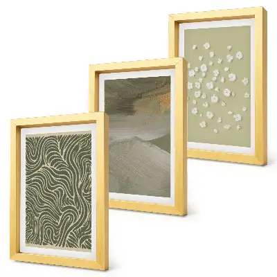 Conjunto de 3 quadros decorativos com padrões ondulados e abstratos de flores boho