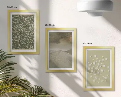 Conjunto de 3 quadros decorativos com padrões ondulados e abstratos de flores boho