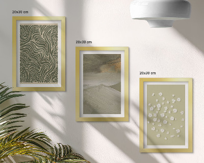 Conjunto de 3 quadros decorativos Padrões ondulados e abstratos com flores boho.