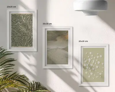 Conjunto de 3 quadros decorativos com padrões ondulados e abstratos de flores boho
