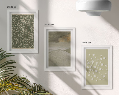 Conjunto de 3 quadros decorativos Padrões ondulados e abstratos com flores boho.