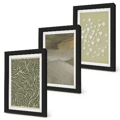 Conjunto de 3 quadros decorativos com padrões ondulados e abstratos de flores boho