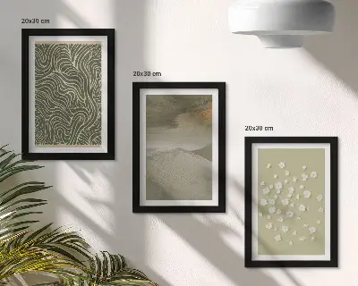 Conjunto de 3 quadros decorativos com padrões ondulados e abstratos de flores boho