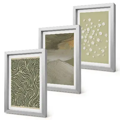 Conjunto de 3 quadros decorativos com padrões ondulados e abstratos de flores boho