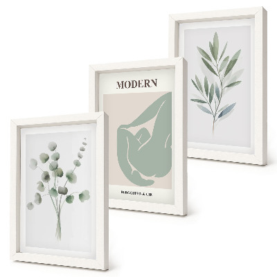 Conjunto de molduras com imagens Motivos vegetais em delicados tons de verde.