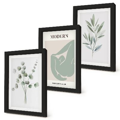 Conjunto de molduras com imagens Motivos vegetais em delicados tons de verde.