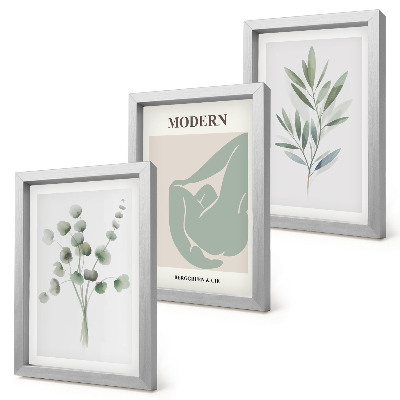 Conjunto de molduras com imagens Motivos vegetais em delicados tons de verde.