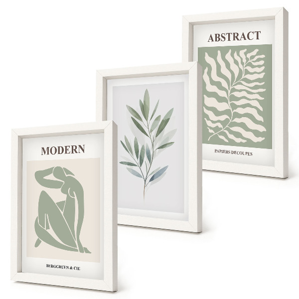 Tríptico com moldura Plantas boho em aquarela com design Matisse