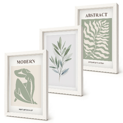 Tríptico com moldura Plantas boho em aquarela com design Matisse