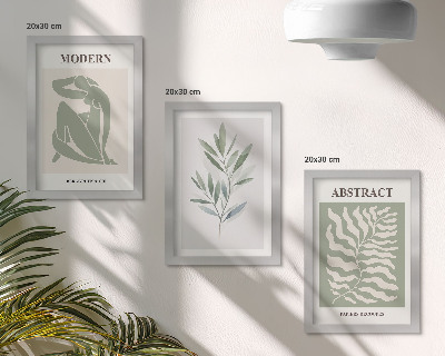 Tríptico com moldura Plantas boho em aquarela com design Matisse