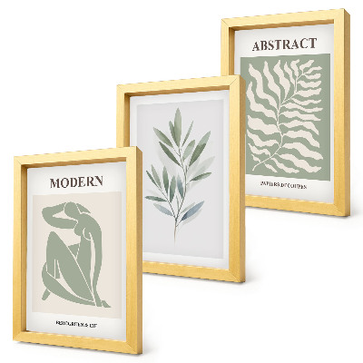 Tríptico com moldura Plantas boho em aquarela com design Matisse