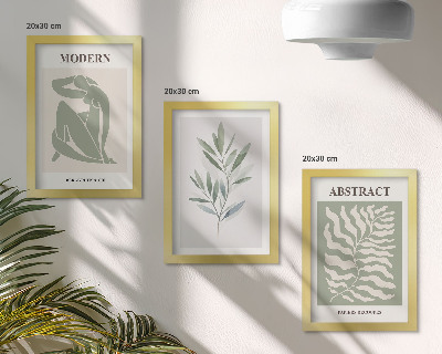 Tríptico com moldura Plantas boho em aquarela com design Matisse