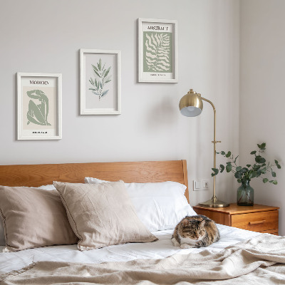 Tríptico com moldura Plantas boho em aquarela com design Matisse