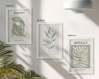Tríptico com moldura de plantas boho em aquarela design estilo Matisse
