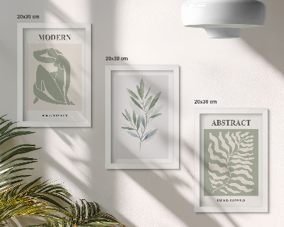 Tríptico com moldura Plantas boho em aquarela com design Matisse