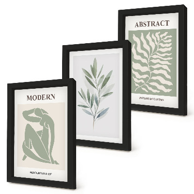 Tríptico com moldura Plantas boho em aquarela com design Matisse
