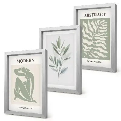 Tríptico com moldura de plantas boho em aquarela design estilo Matisse