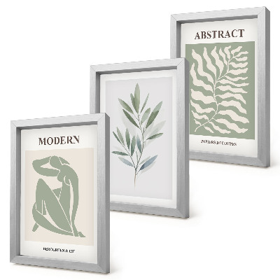 Tríptico com moldura Plantas boho em aquarela com design Matisse