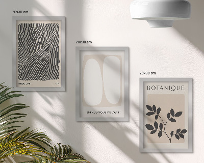 Conjunto de 3 quadros decorativos Estampas florais e linhas minimalistas em tons neutros.