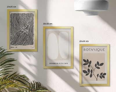 Conjunto de 3 quadros decorativos Estampas florais e linhas minimalistas em tons neutros.