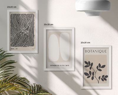 Conjunto de 3 quadros decorativos Estampas florais e linhas minimalistas em tons neutros.