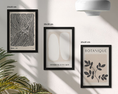 Conjunto de 3 quadros decorativos Estampas florais e linhas minimalistas em tons neutros.