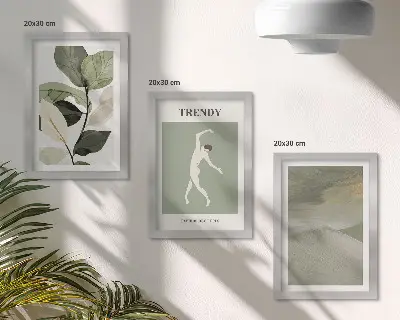 Conjunto de quadros decorativos com imagens com padrões de plantas, silhuetas e formas abstratas