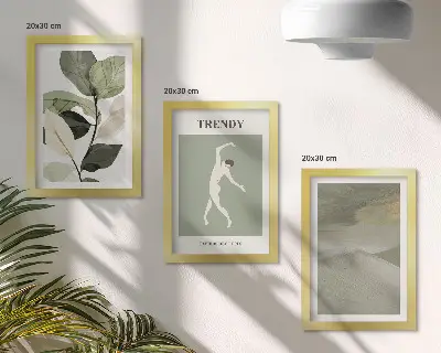 Conjunto de quadros decorativos com imagens com padrões de plantas, silhuetas e formas abstratas