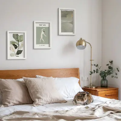 Conjunto de quadros decorativos com imagens com padrões de plantas, silhuetas e formas abstratas