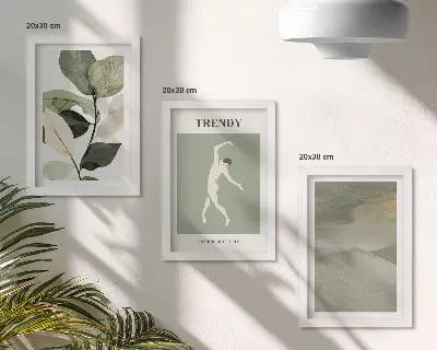 Conjunto de quadros decorativos com imagens com padrões de plantas, silhuetas e formas abstratas
