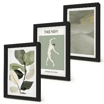 Conjunto de quadros decorativos com imagens com padrões de plantas, silhuetas e formas abstratas