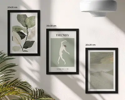 Conjunto de quadros decorativos com imagens com padrões de plantas, silhuetas e formas abstratas