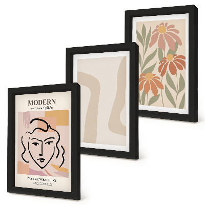 Tríptico com moldura Mulher em estilo moderno com padrões abstratos