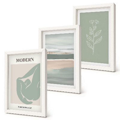 Conjunto de 3 quadros decorativos Formas abstratas em tons pastel com plantas