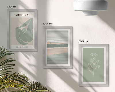 Conjunto de 3 quadros decorativos Formas abstratas em tons pastel com plantas