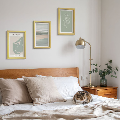 Conjunto de 3 quadros decorativos Formas abstratas em tons pastel com plantas
