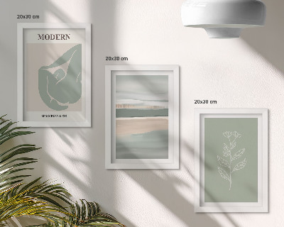 Conjunto de 3 quadros decorativos Formas abstratas em tons pastel com plantas