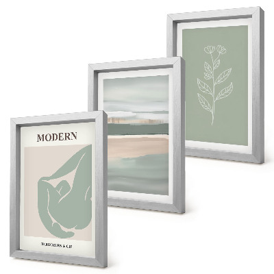 Conjunto de 3 quadros decorativos Formas abstratas em tons pastel com plantas