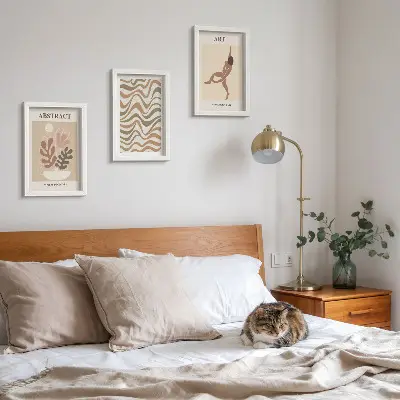Conjunto de quadros decorativos com estampas de formas e padrões abstratos estilo Matisse