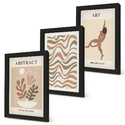 Conjunto de quadros decorativos com estampas de formas e padrões abstratos estilo Matisse